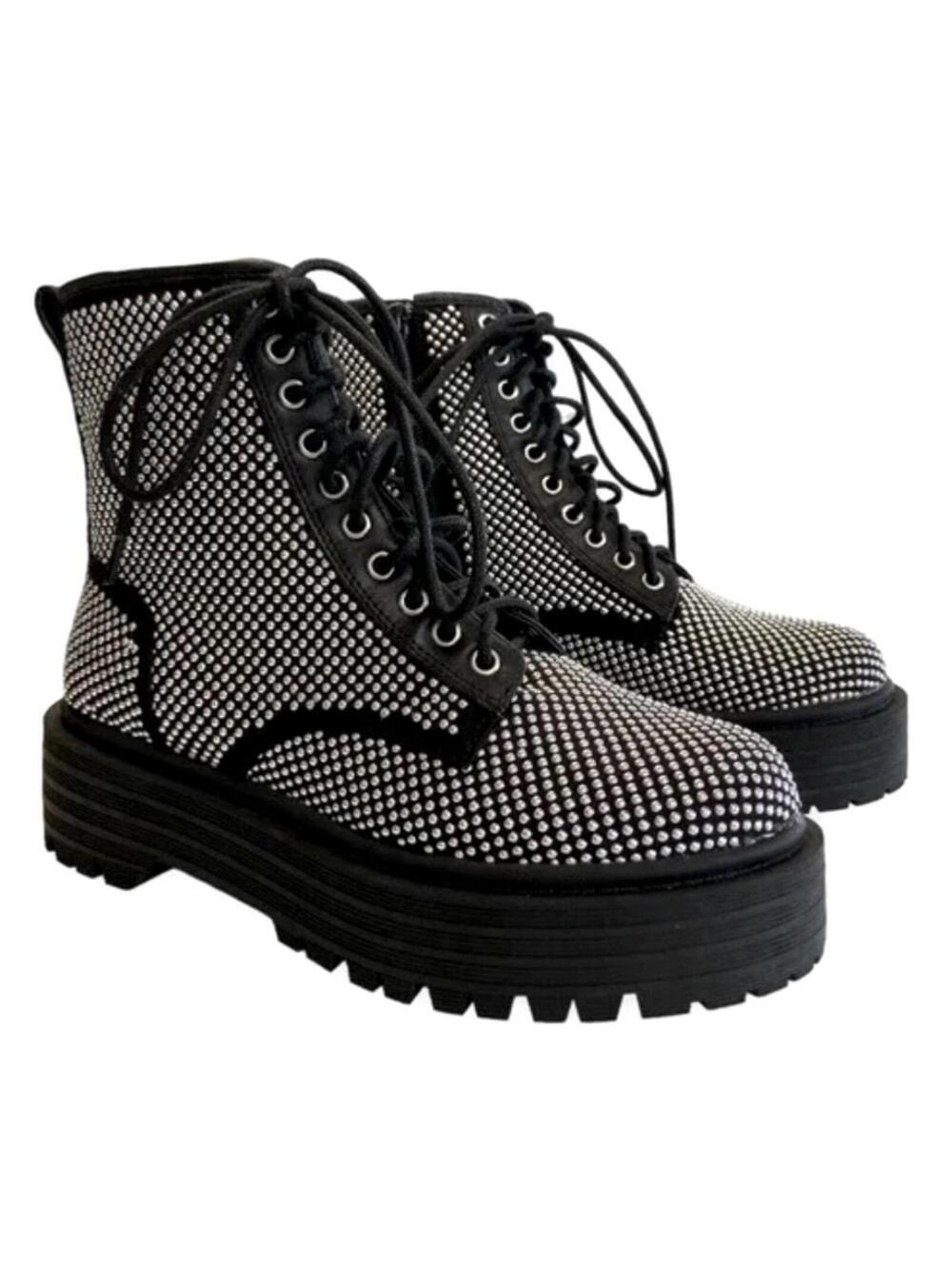 Gianni Bini Non-Stop Studded Combat Boots Chunky Lug Sole Platform Booties